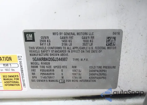 2016 Buick Enclave Leather z USA, uszkodzony, nr VIN 5GAKRBKD5GJ344987